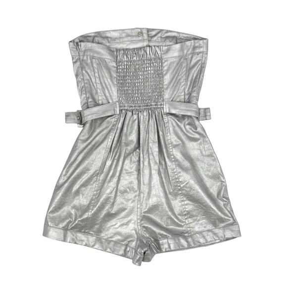 Urban Outfitters UO NWT Yara Metallic Silver Strapless Romper 100% Cotton - Picture 5 of 11